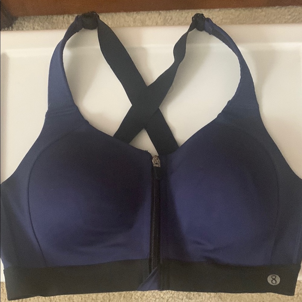 Blue Cross-Back Sports Bra with Wide Supportive Straps